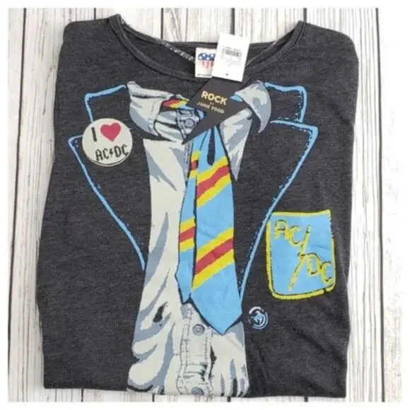 Junk Food AC/DC Shirt Dress Gray Graphic Band Size XS Summer Casaul - Picture 2 of 5